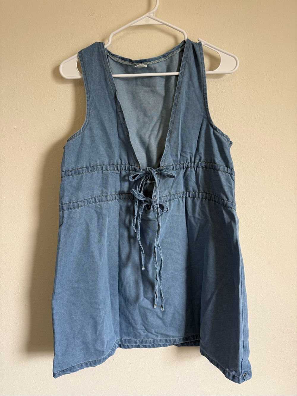 Denim Blue Tie-Front Sleeveless Women’s Dress